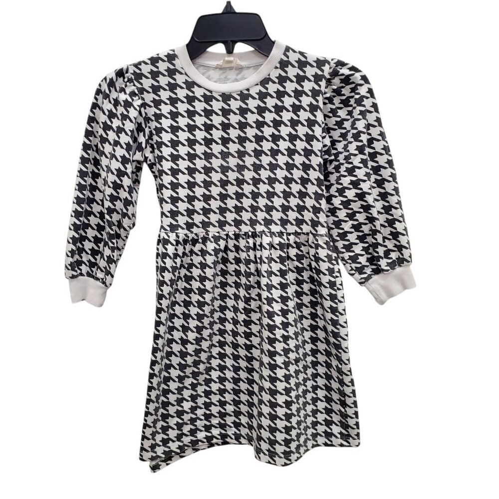 Jessica Simpson Girl's White Black Houndstooth Jersey Knit Puff Sleeve Dress S 7